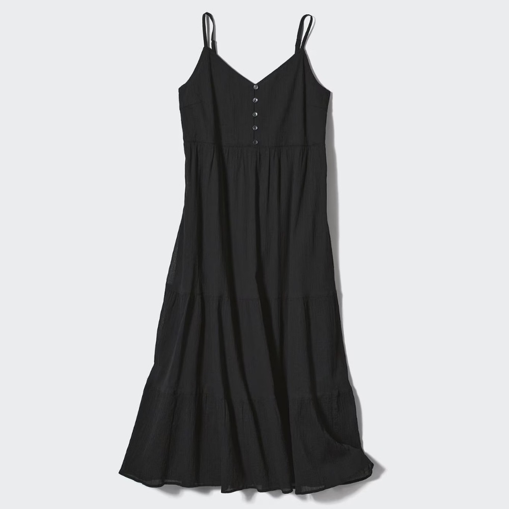 Uniqlo linen/cotten blend crepe midi tiered dress